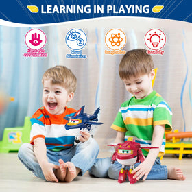 Kids enjoy transforming Super Wings figures with Sharky and Rattie together.