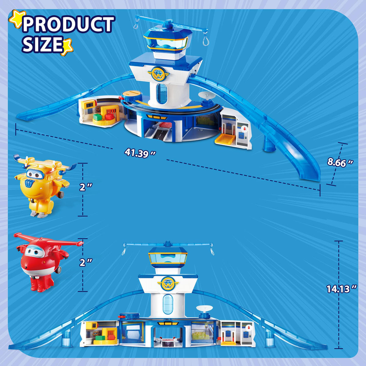 Super Wings luggage carousel spins for organized pretend travel.