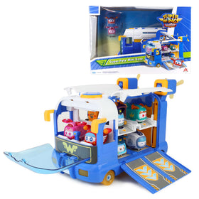 Super Wings Mini Base bus-to-aircraft transformation for versatile play