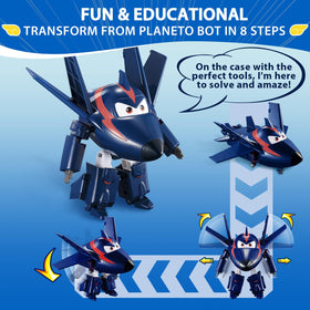 Super Wings robot form toy inspires problem solving during quick shape-changing play.