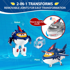 Super Wings Sharky 3-in-1 mode highlights versatile play.