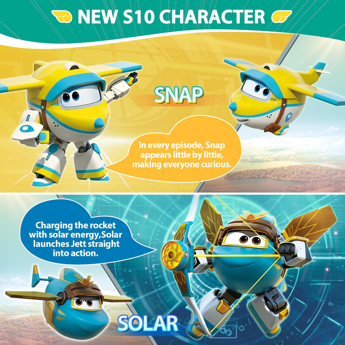 Super Wings snap-and-transform figure highlighting 2-in-1 capability for kids.