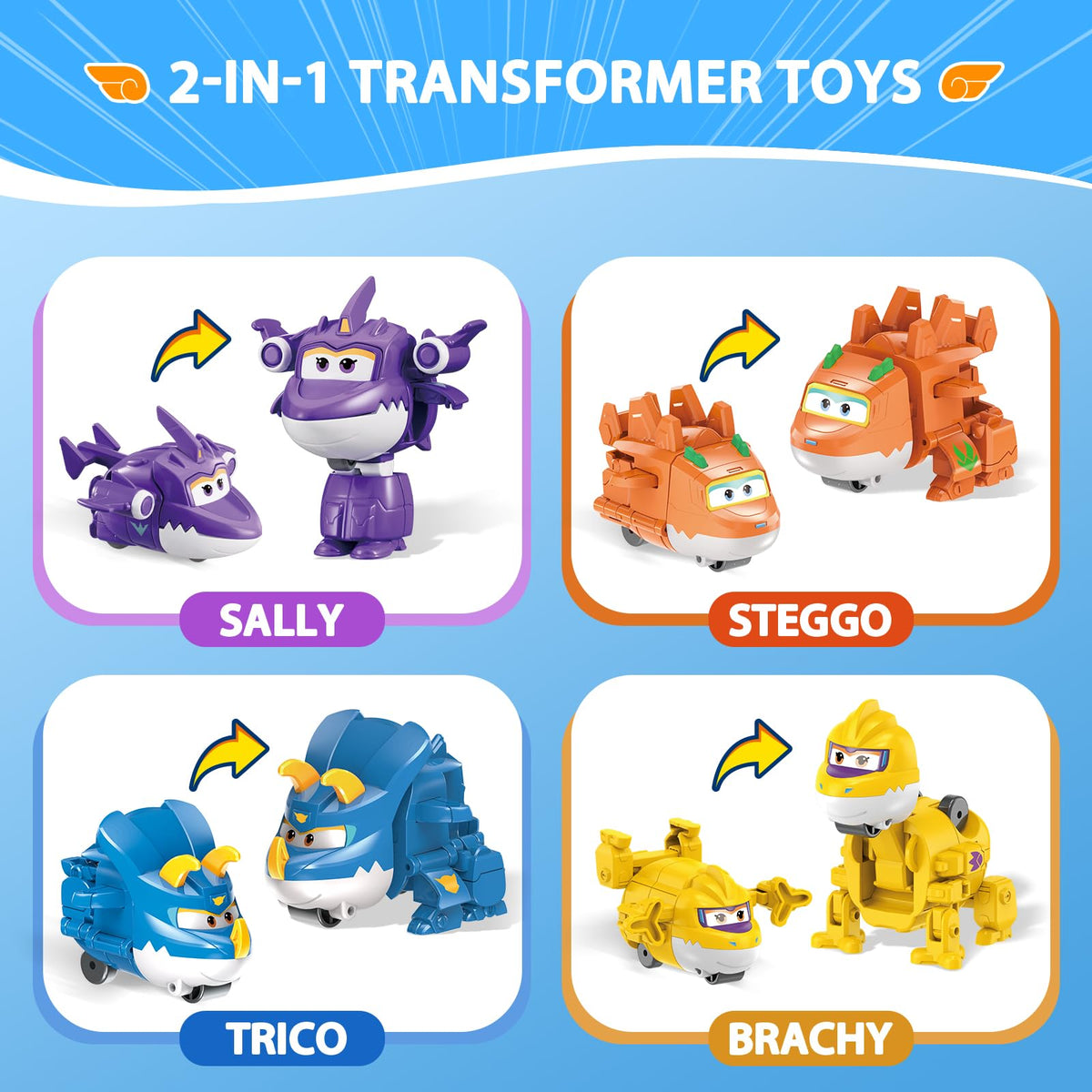 Super Wings Trico transform-a-bot figure promotes creative storytelling during playtime.