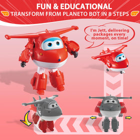 Jet to robot transition of a Super Wings figure for dynamic storytelling play