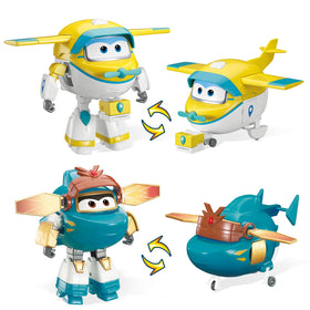 Super Wings transformable toy playset plane-robot in action for imaginative play.