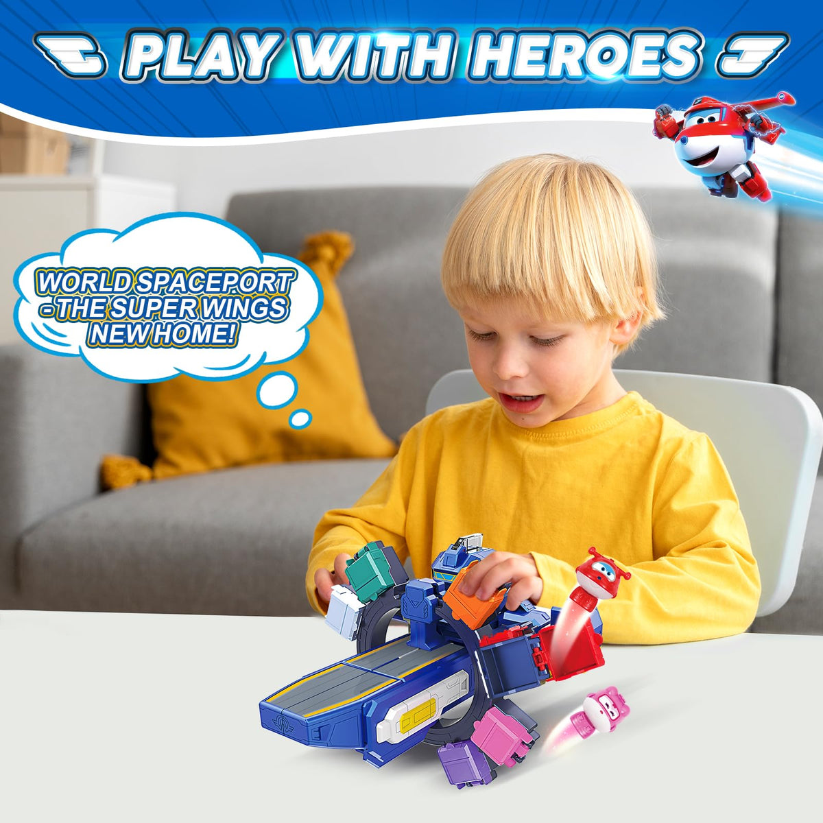 Super Wings transforming toy with durable gear joints for smooth transitions.