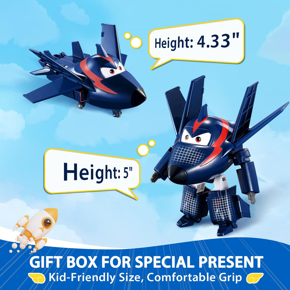 Two-in-one design in a single Super Wings toy saves space and expands play possibilities.