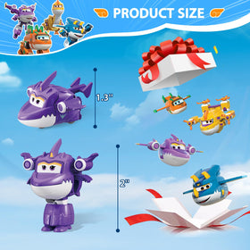 Super Wings two-inch transform play image highlights compact figure for travel fun.
