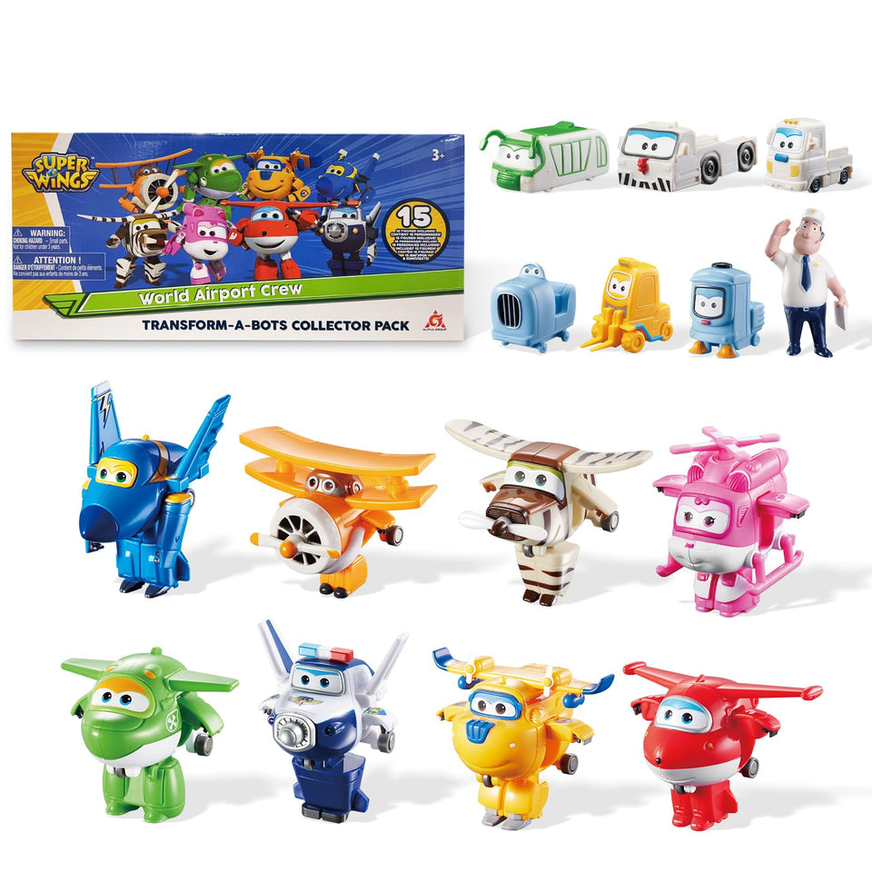 Super Wings transform-a-bot figures in action for imaginative play.