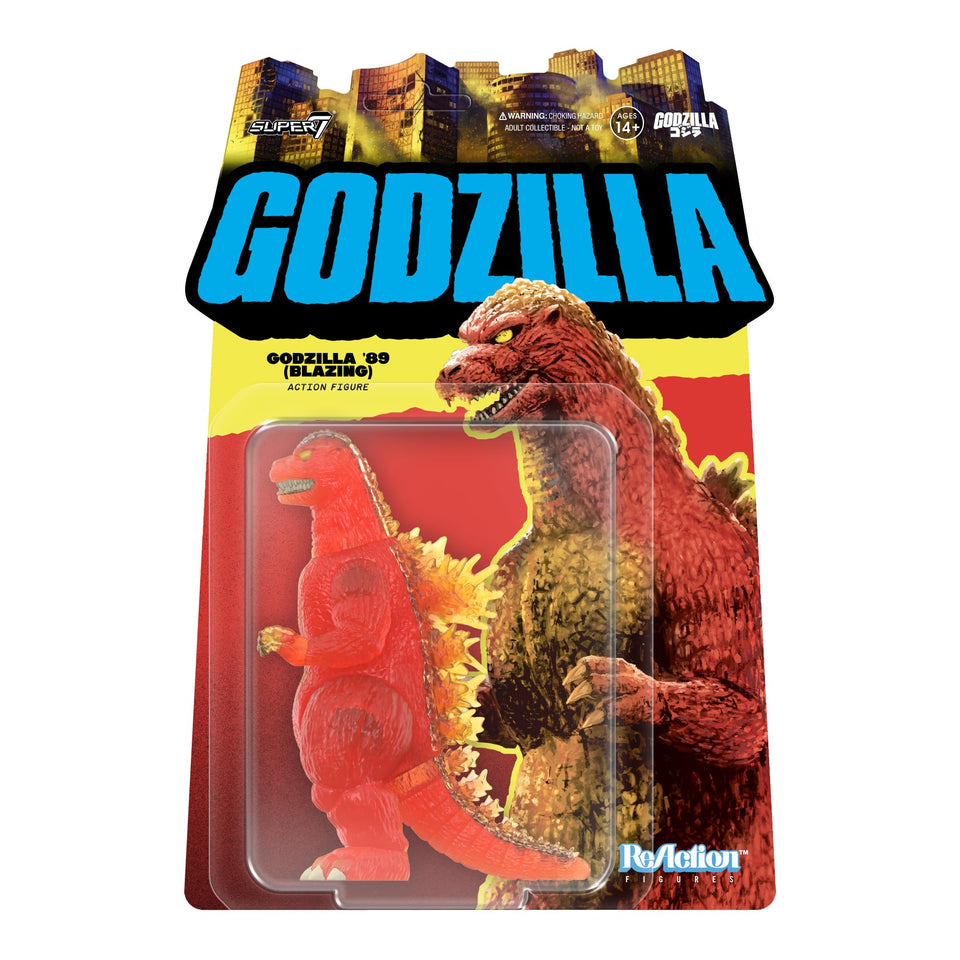 Super7 Blazing Godzilla 1989 front view shows fiery translucent design for desk display