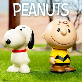 Super7 Charlie Brown yellow figure closeup, highlighting premium soft vinyl texture