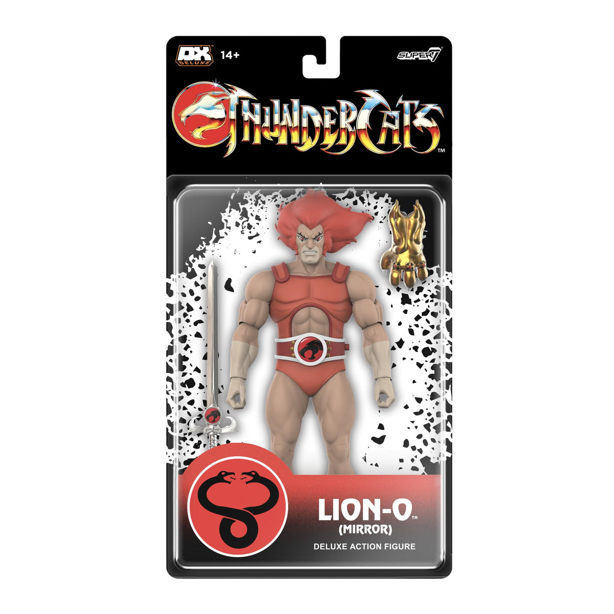 Super7 Deluxe Lion-O mirror front view, a striking display piece for retro fans