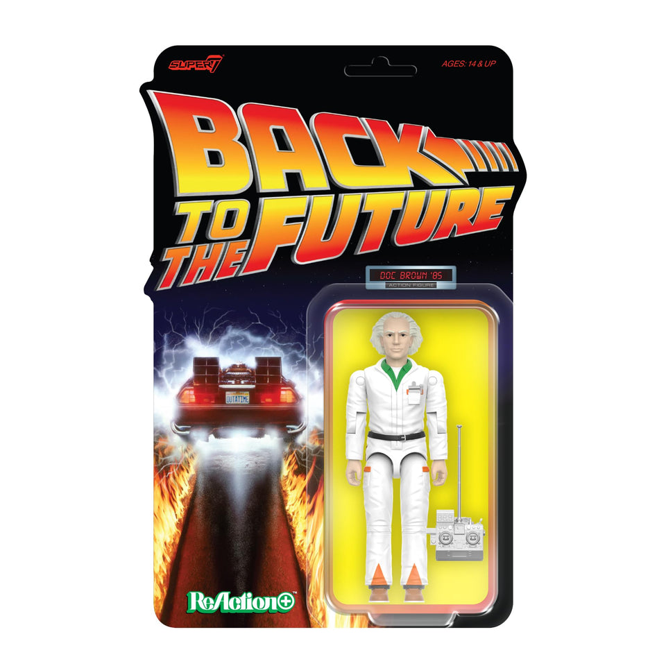 Super7 Doc Brown radiation-suit figure ready for retro display.
