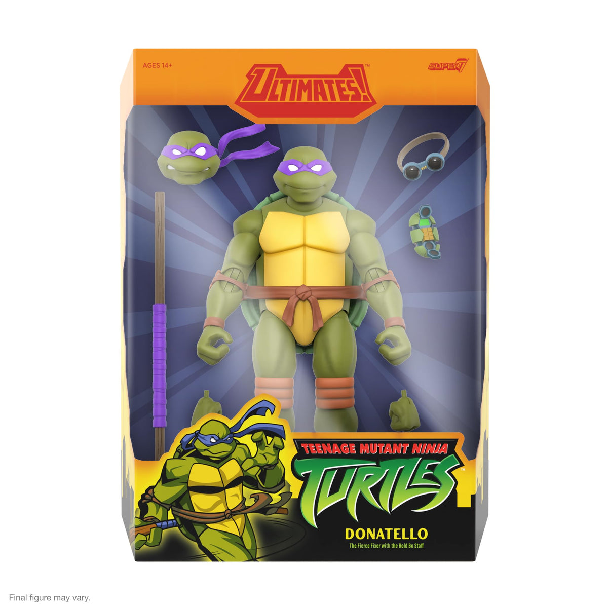 Donatello Ultimates figure with bow staff accessory for dynamic action poses.