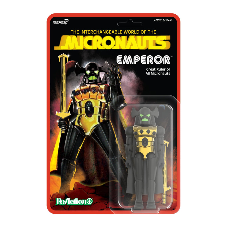 Super7 Emperor Micronauts figure with gold sword for display