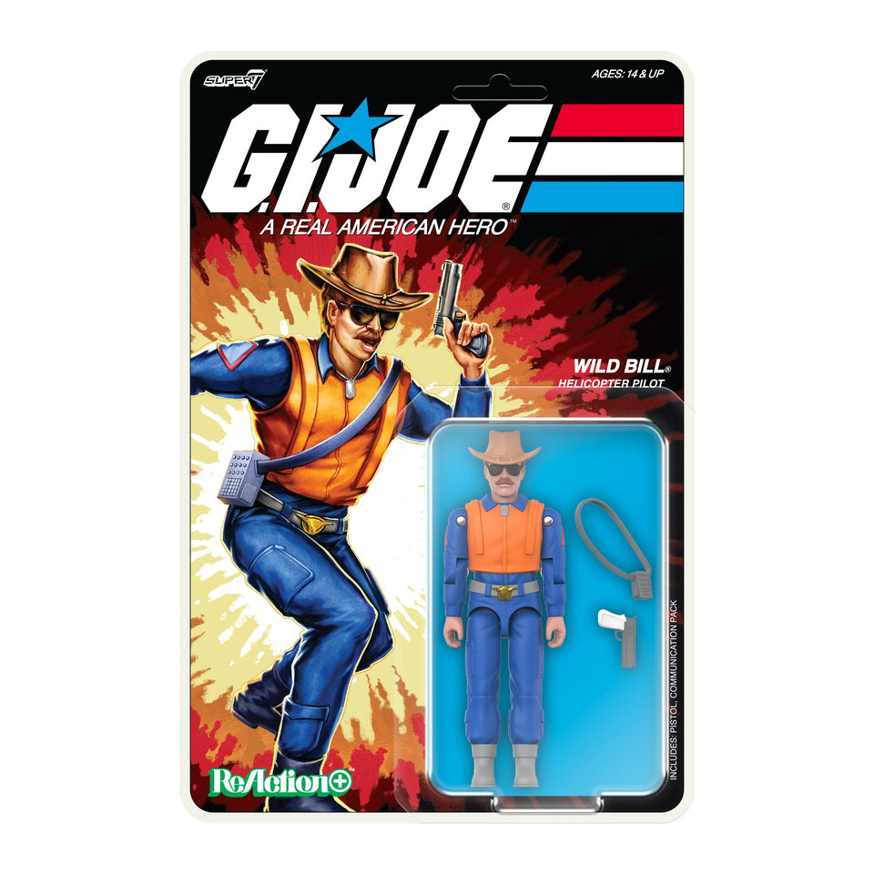 Super7 G.I. Joe Reaction+ Wild Bill figure with cartoon-accurate display-ready design.