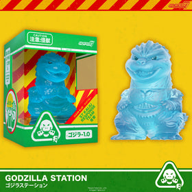 Retro vibe of Super7 Godzilla Minus One clear blue figure in collection.