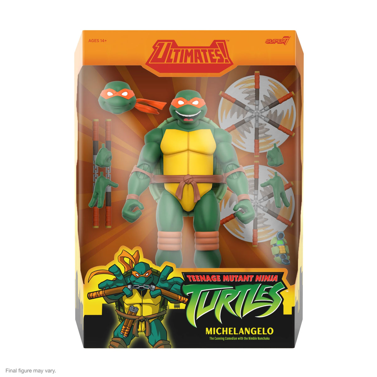 Super7 Michelangelo ULTIMATES! figure with interchangeable heads and hands for versatile posing