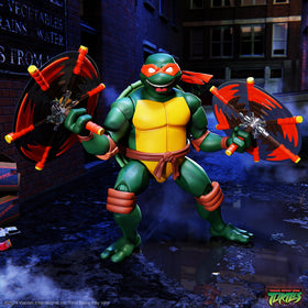 Super7 Michelangelo ULTIMATES! figure includes real metal chain nunchucks for authentic action