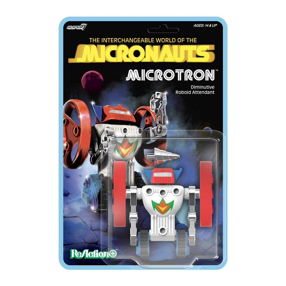 Super7 Micronauts Microtron figure front view showing poseability for display