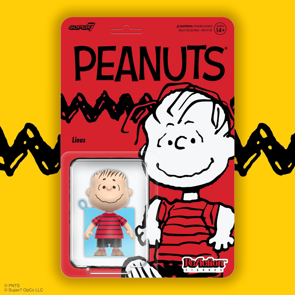 Super7 Peanuts blister card back artwork with vintage design