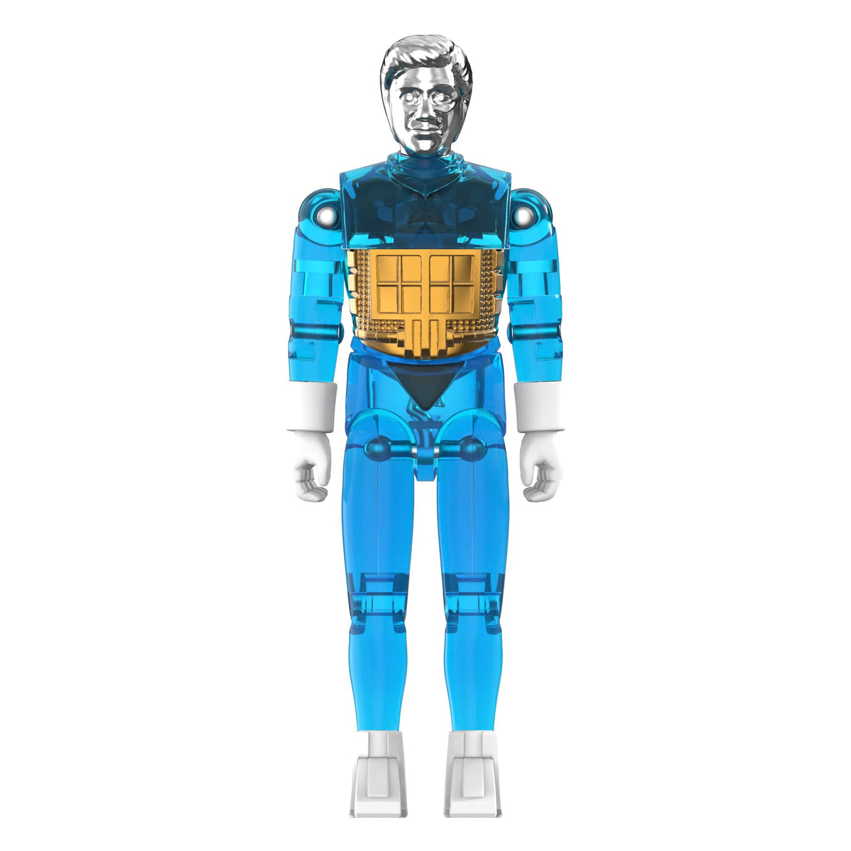 Super7 Time Traveler side pose in translucent blue shows 12-point articulation.