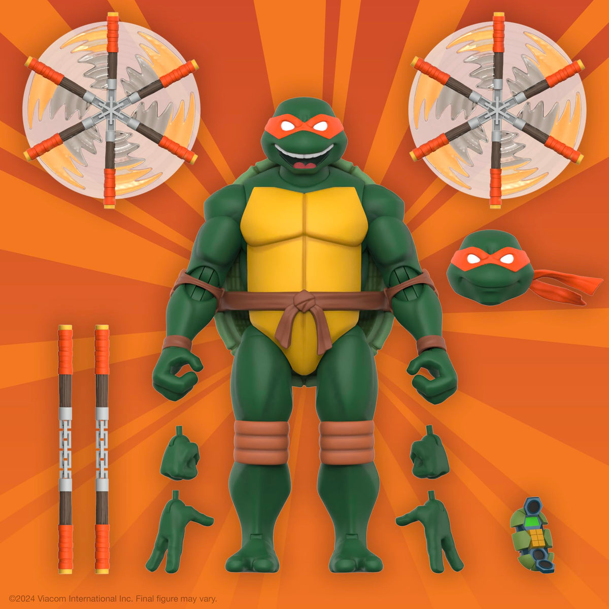 Super7 Michelangelo ULTIMATES! figure features Shell Cell accessory for classic TMNT display context