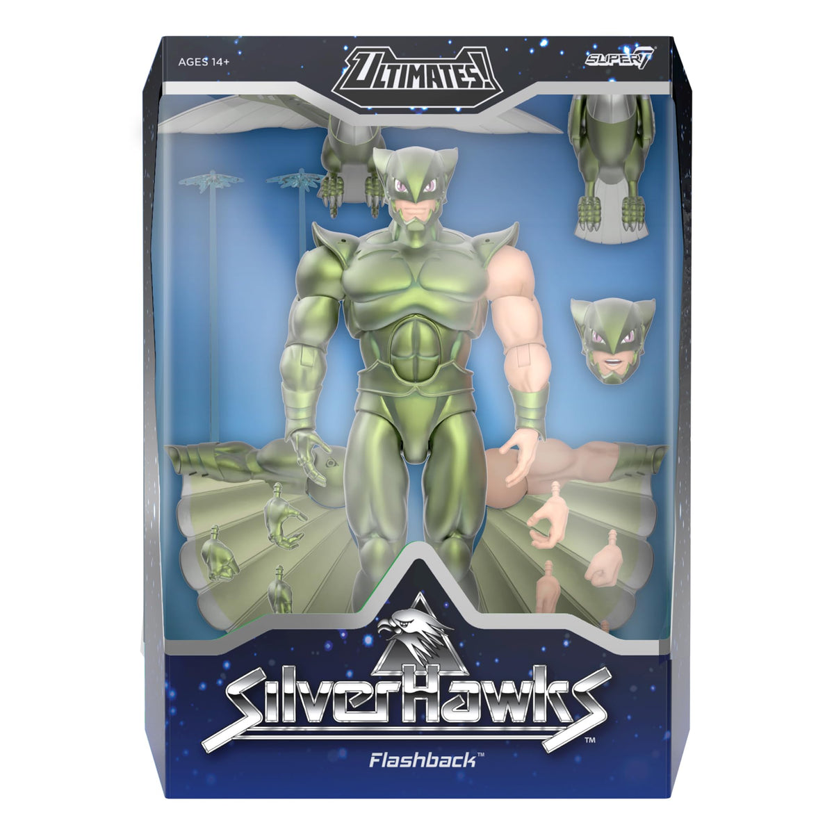 Interchangeable heads for Super7 SilverHawks Flashback for expressive posing