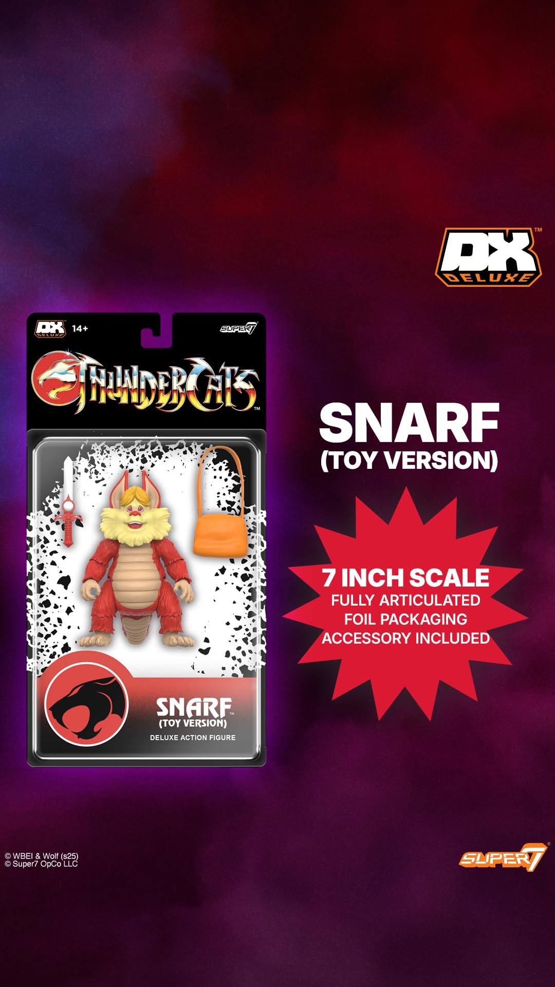 Super7 Snarf deluxe packaging on blister card emphasizes vintage toy heritage.