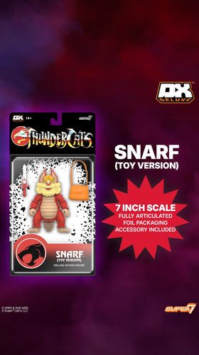 Super7 Snarf deluxe packaging on blister card emphasizes vintage toy heritage.