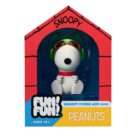 Close-up of Snoopy's aviator cap highlighting premium vinyl finish by Super7.
