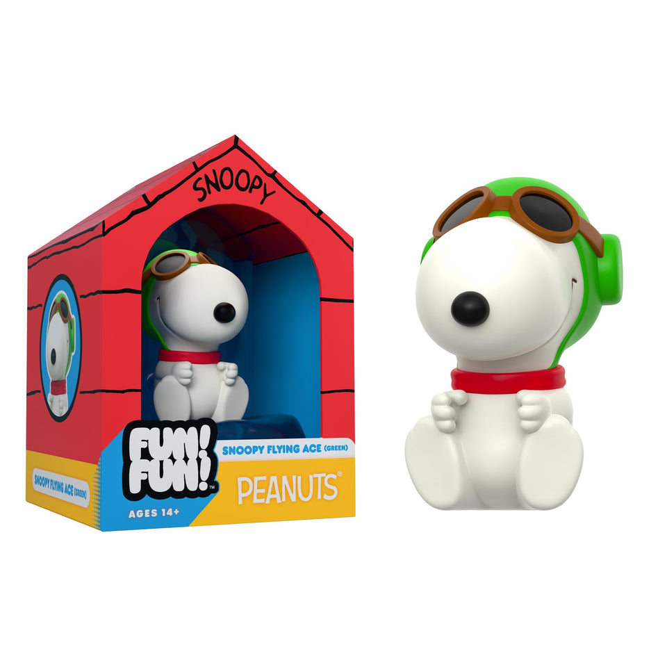 Super7 Snoopy Flying Ace figure in green hat front view for retro shelf display.