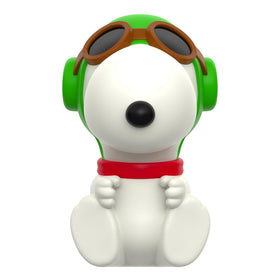 Snoopy in flight pose shows neck articulation and poseability.