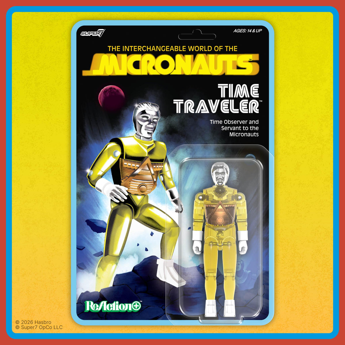 Time Traveler yellow figure side view highlighting poseable articulation