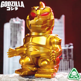 Super7 Toho Mechagodzilla Gold side view shows detailed profile for dynamic shelving.