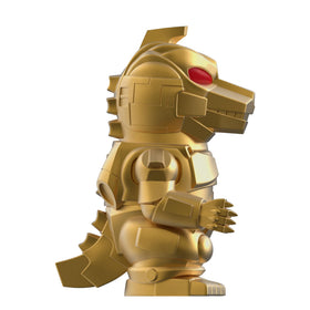 Super7 Toho Mechagodzilla Gold metallic texture closeup highlights shimmering finish.