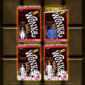 Super7 Willy Wonka Oompa Loompa on a retro display stand