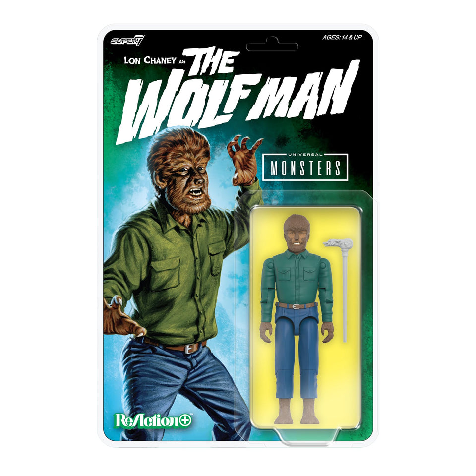 Super7 Wolf Man Action Figure front view in retro styling for display and posing.
