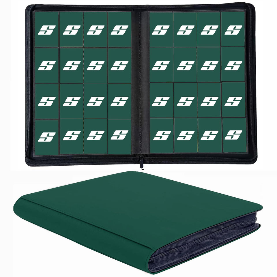 SuperAimi 1000-pockets binder with green cover keeps cards organized and protected.