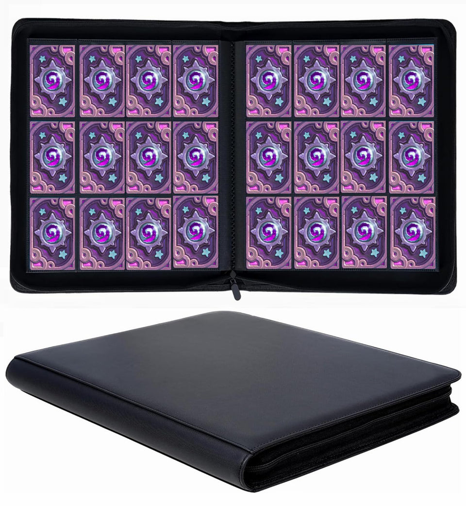 SuperAimi 12-pocket card album front cover showing sleek black design and clear pockets.