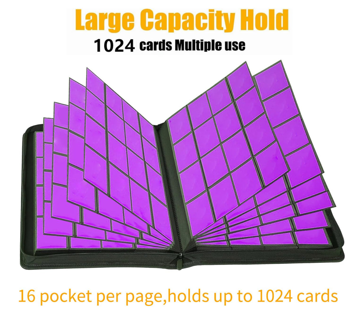16-pocket, double-sided ringless sleeves protect cards from scratches while displaying artwork.