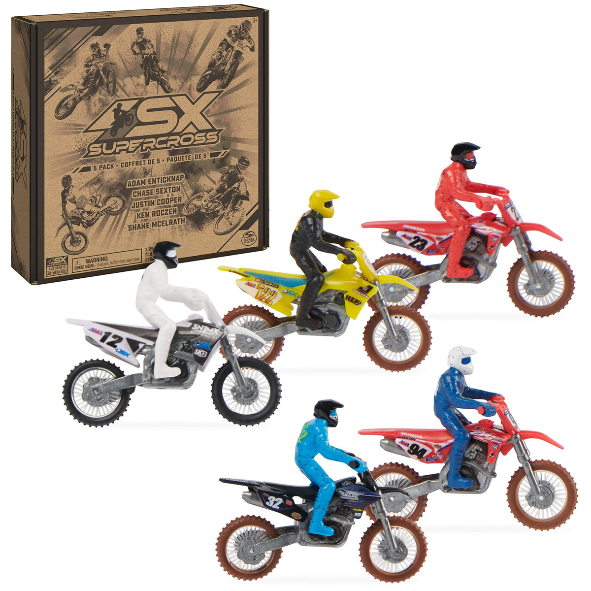 Supercross 1:24 scale die-cast bikes with riders for hands-on play and display.