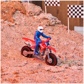 Supercross justin cooper bike with rider figure for play and display.
