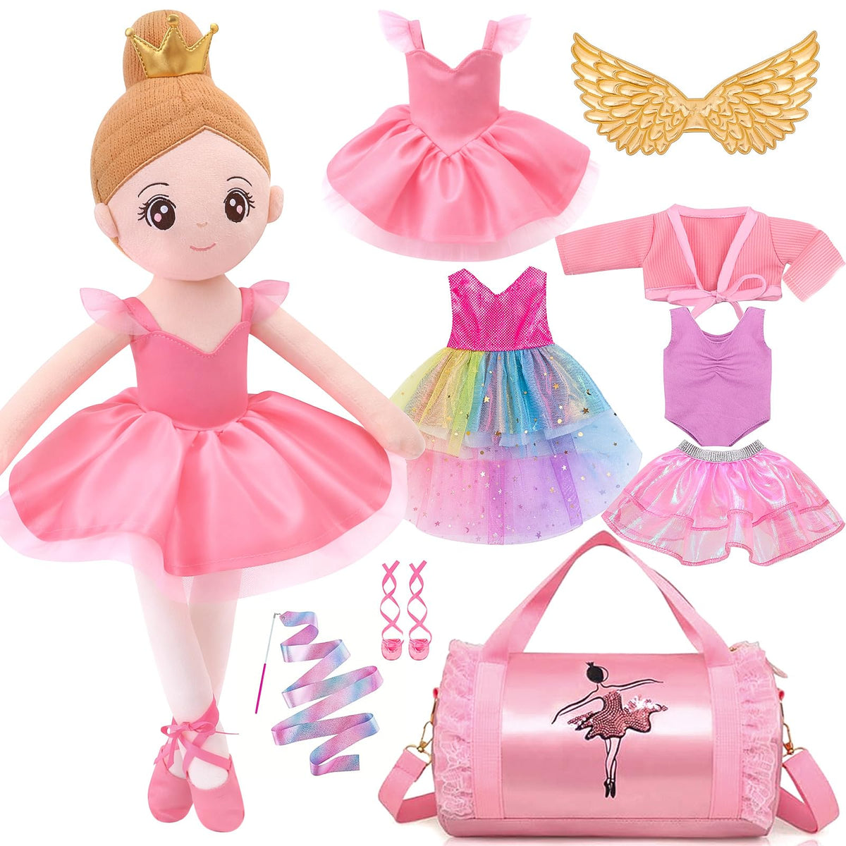 SUPERGFS ballerina doll with pink tutu promotes imaginative play and cuddly comfort.