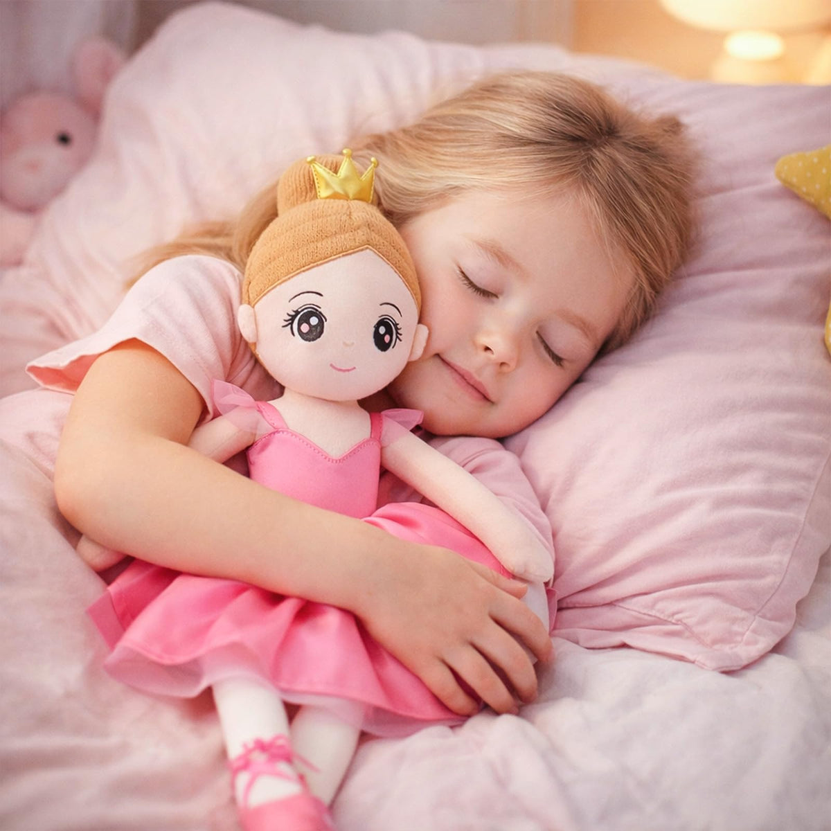 SUPERGFS soft plush doll with gentle fabric for cozy bedtime routines.