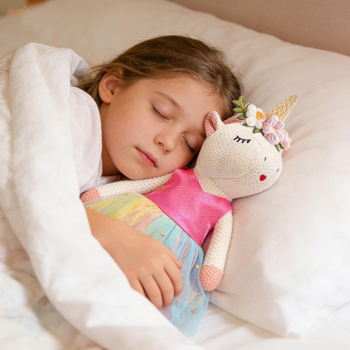 SUPERGFS Unicorn Ballerina Doll features floral horn crown for charming dress-up moments.