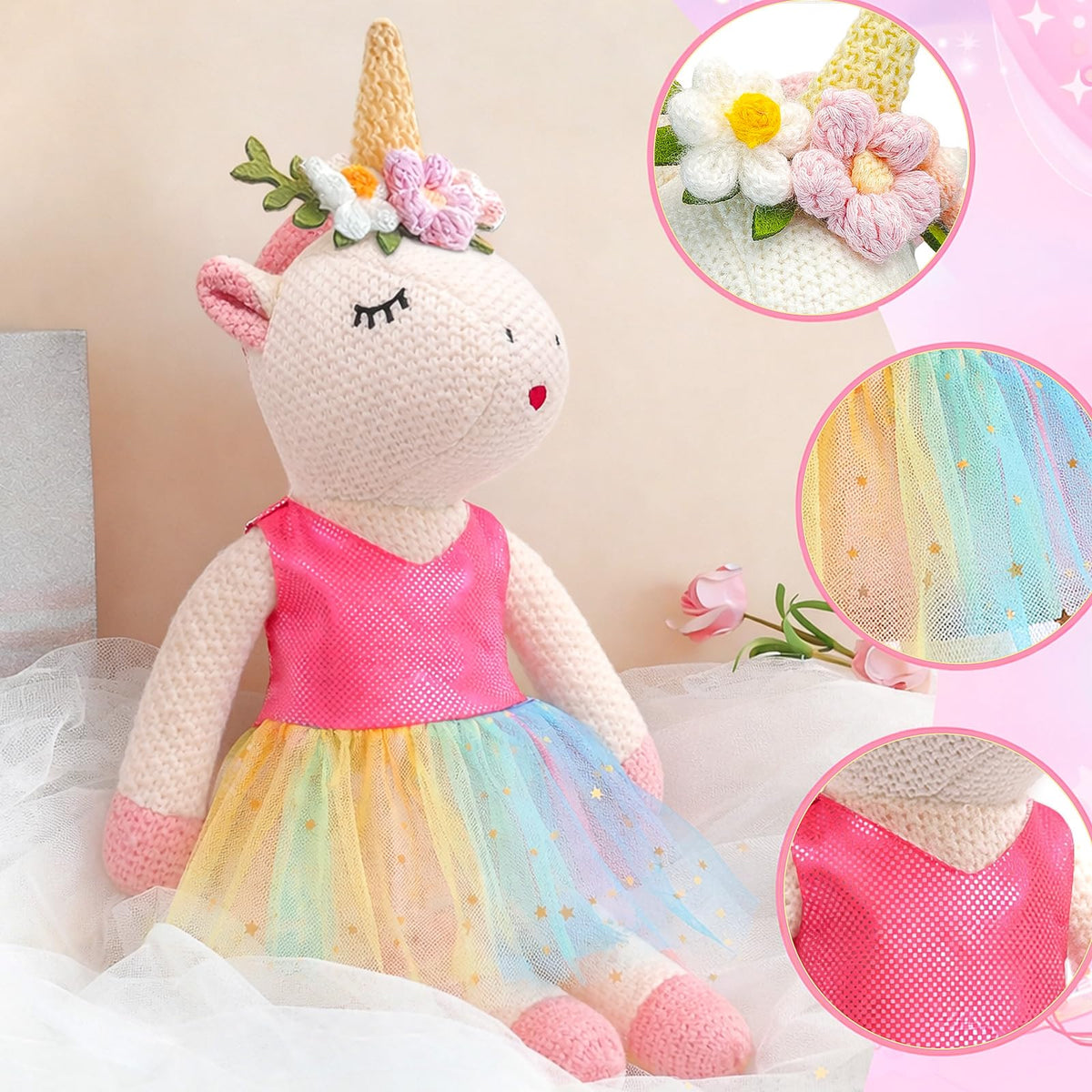 SUPERGFS Unicorn Ballerina Doll's golden wings spark imagination during pretend flights.