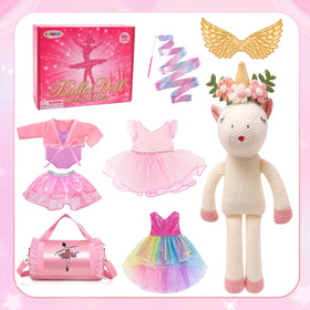 SUPERGFS Unicorn Ballerina Doll pink ballet outfit supports pretend play sessions.