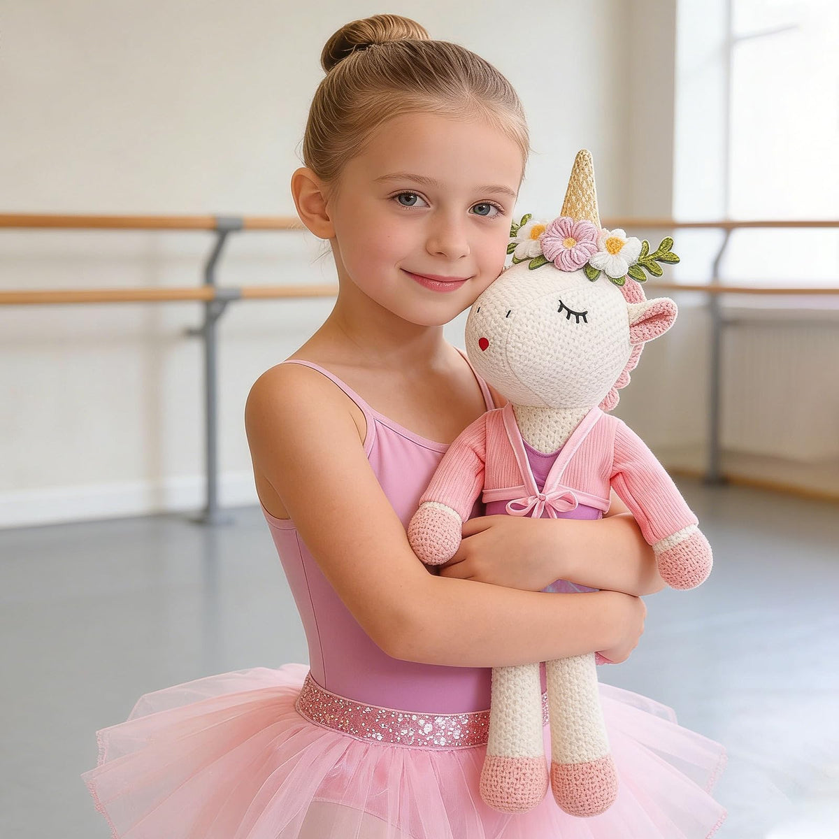 SUPERGFS Unicorn Ballerina Doll with rainbow dress enhances storytelling and dress-up.