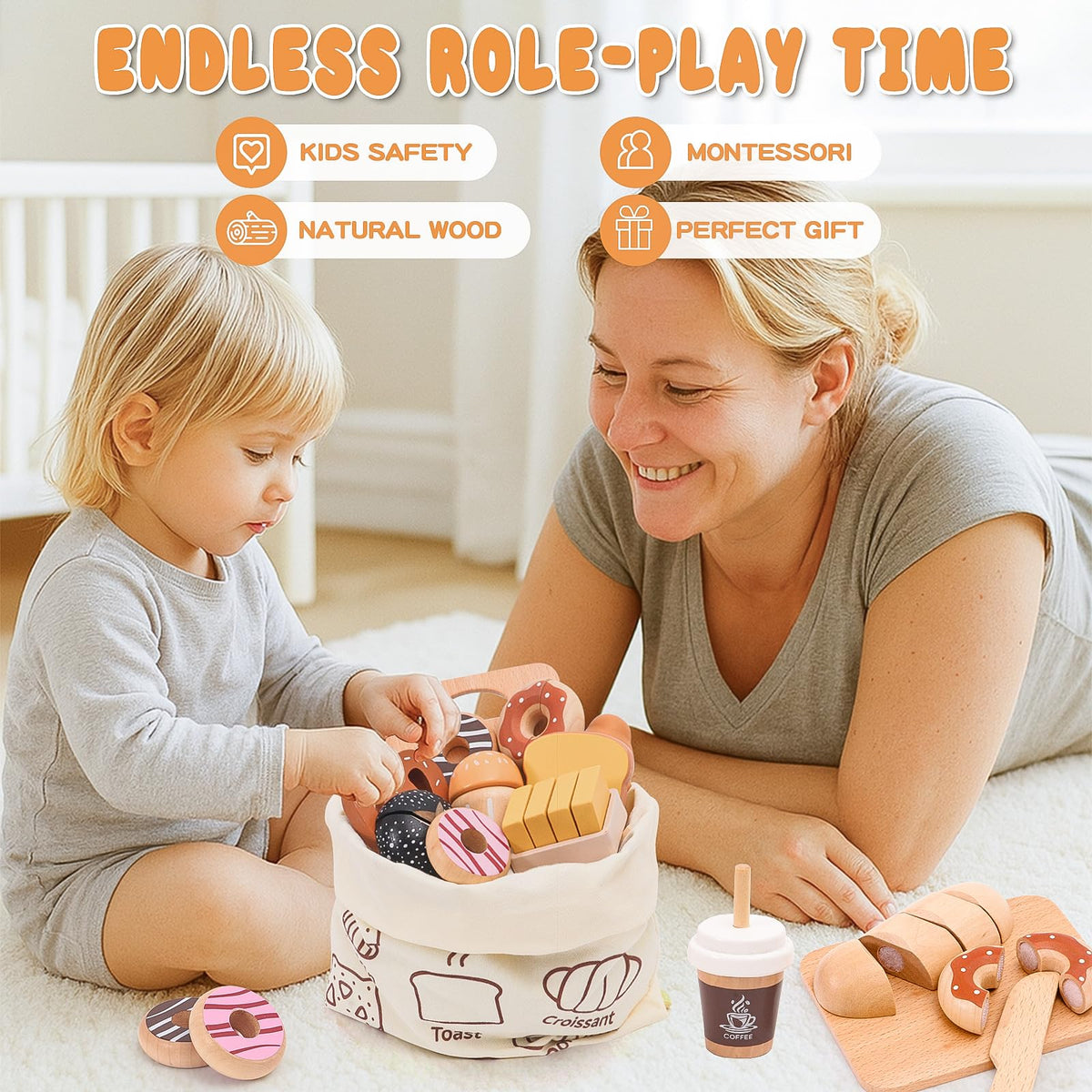 SUPERGFS donuts and pretzels encourage sharing and arranging a pretend shop.